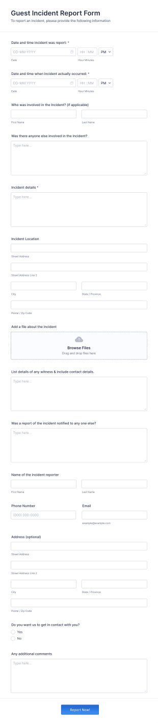 Guest Incident Report Form Template
