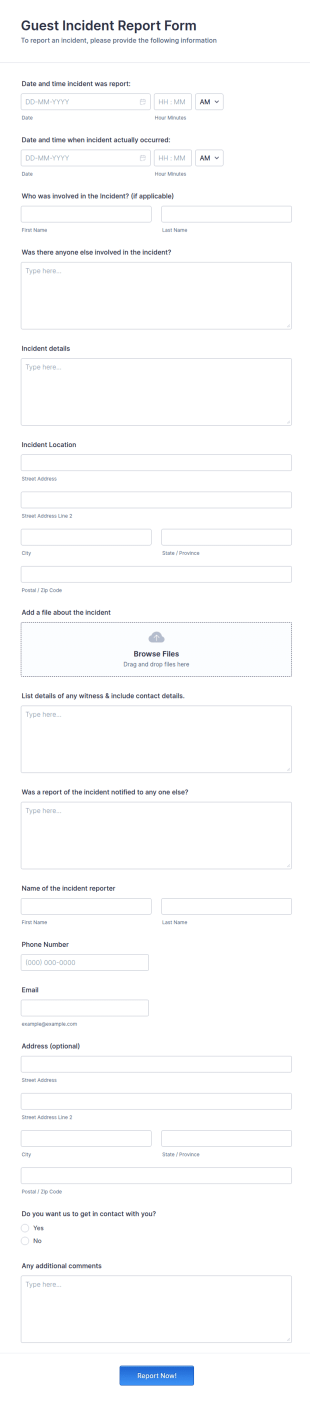 Guest Incident Report Form Template