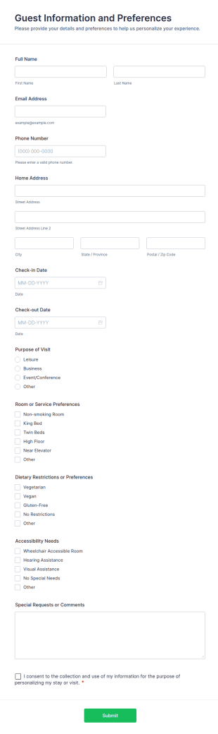 Guest Information And Preferences Form Template