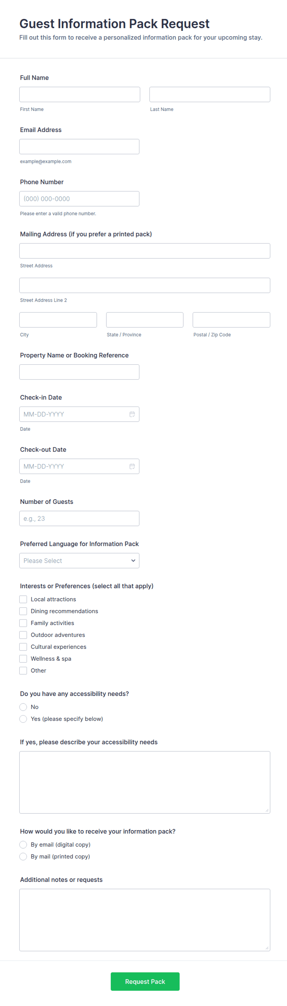 Guest Information Pack Request Form Template | Jotform