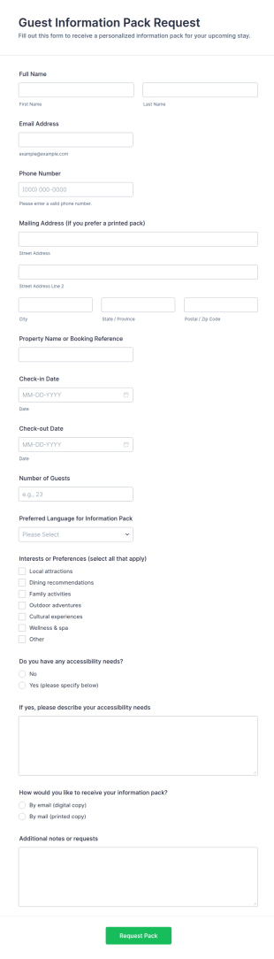 Guest Information Pack Request Form Template