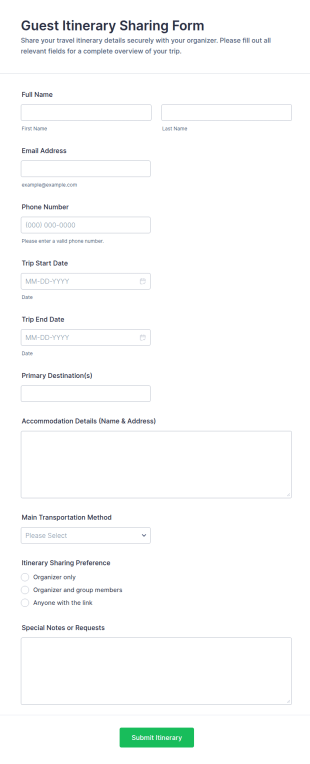 Guest Itinerary Sharing Form Template