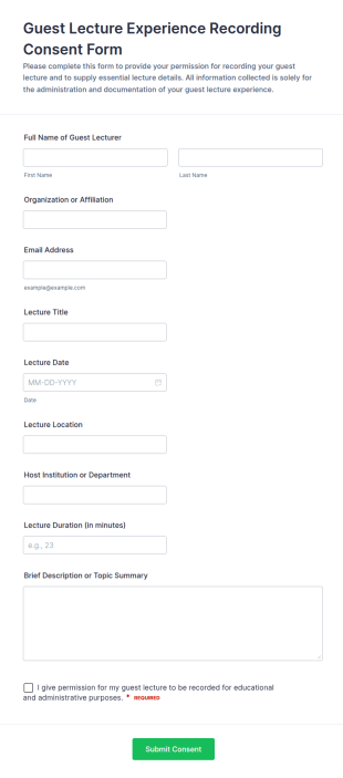 Guest Lecture Experience Recording Consent Form Template