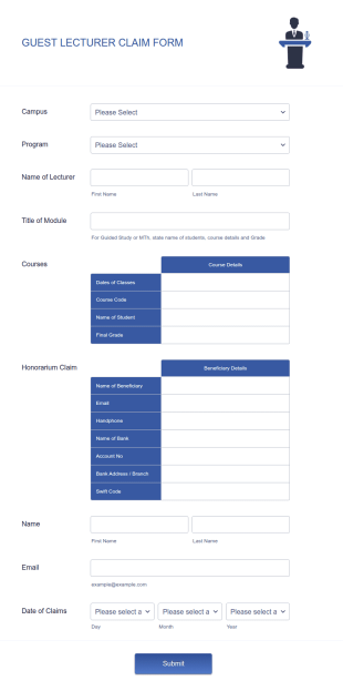 Guest Lecturer Claim Form Template