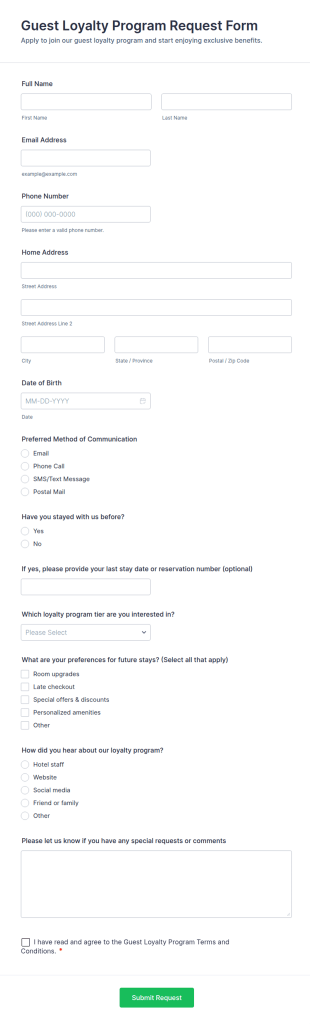 Guest Loyalty Program Request Form Template