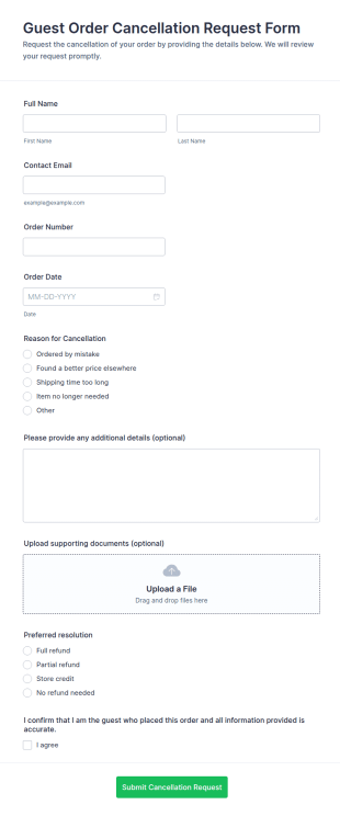 Guest Order Cancellation Request Form Template