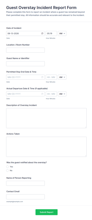 Guest Overstay Incident Report Form Template