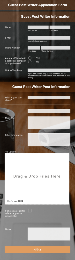 Guest Post Writer Application Form Template
