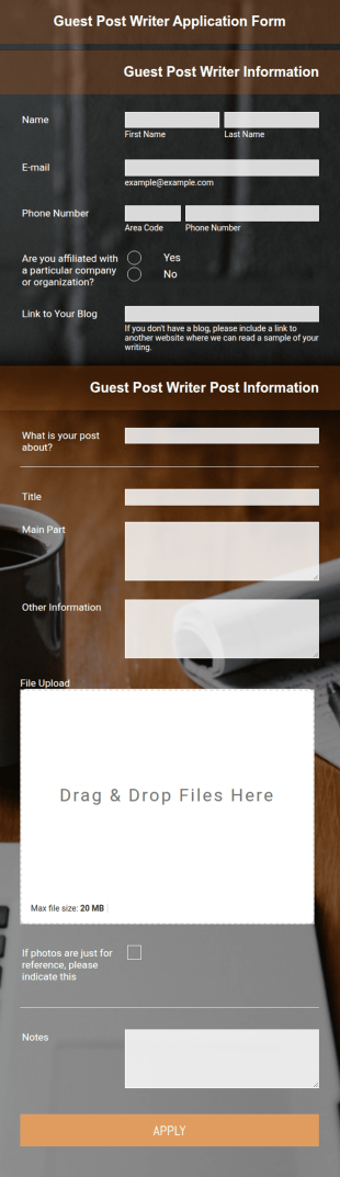 Guest Post Writer Application Form Template
