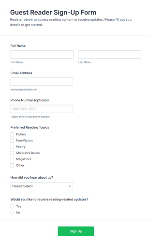Guest Reader Sign Up Form Template