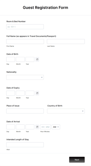 Guest Registration Form Template