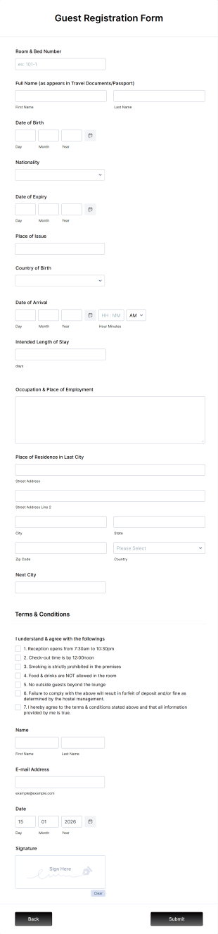 Guest Registration Form Template
