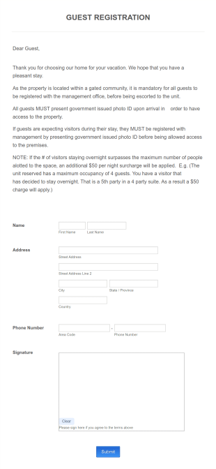 Guest Registration Form Template