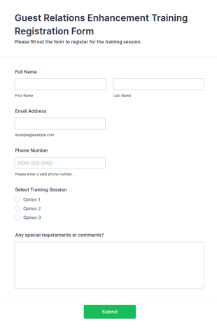 Guest Relations Enhancement Training Registration Form Template