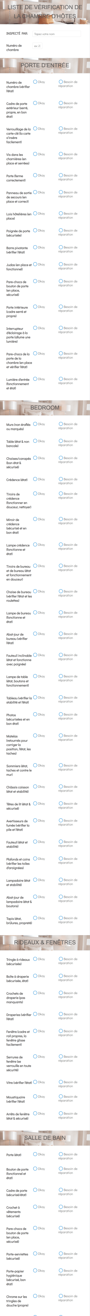 Liste De Contrôle Des Chambres