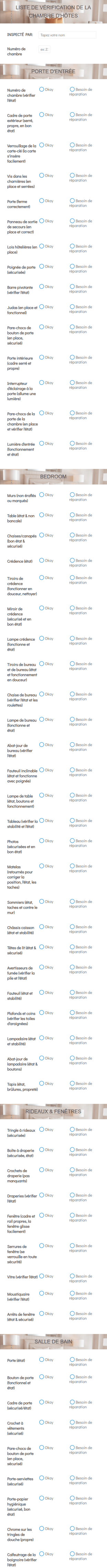 Liste De Contrôle Des Chambres