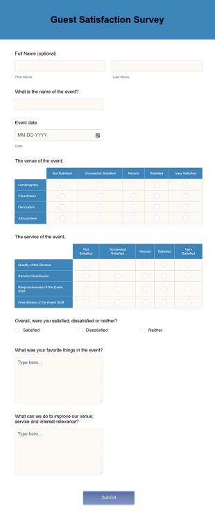 Guest Satisfaction Survey Form Template