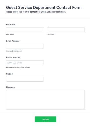 Guest Service Department Contact Form Template