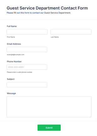 Guest Service Department Contact Form Template