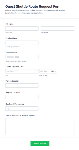 Guest Shuttle Route Request Form Template