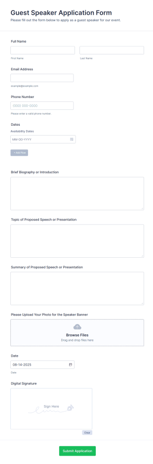 Guest Speaker Form Template