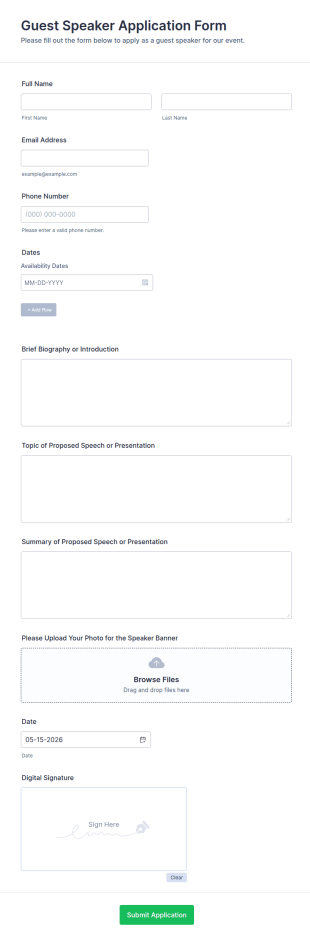 Guest Speaker Form Template