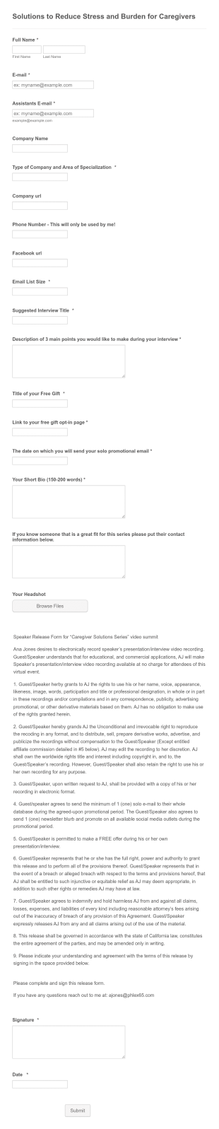 Guest Speaker Intake Form Template