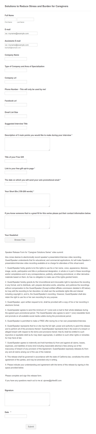 Guest Speaker Intake Form Template