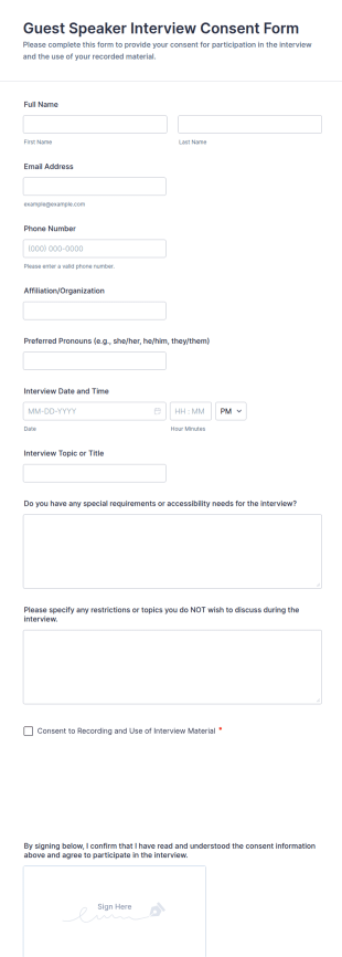 Guest Speaker Interview Consent Form Template