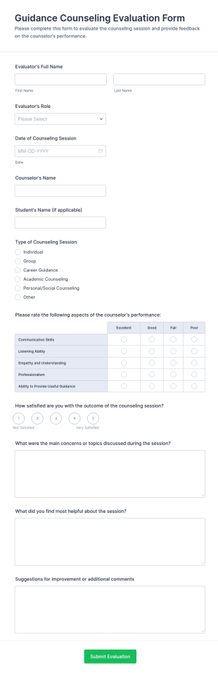 Guidance Counseling Evaluation Form Template