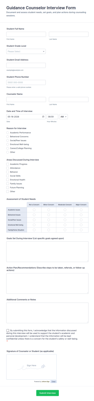 Guidance Counselor Interview Form Template