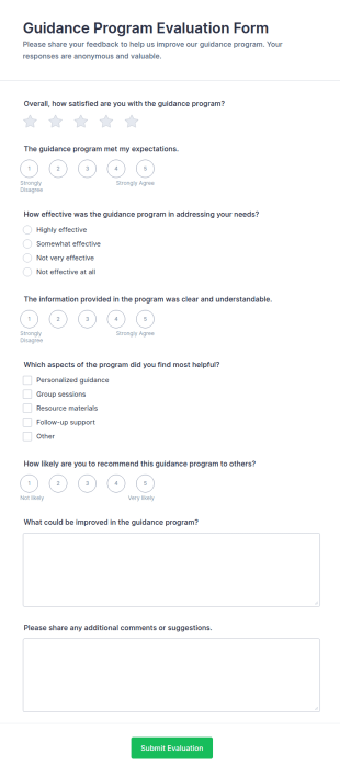 Guidance Program Evaluation Survey Form Template