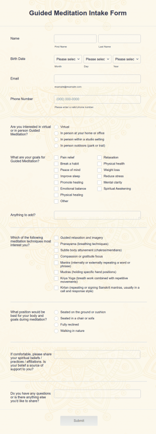 Guided Meditation Intake Form Template