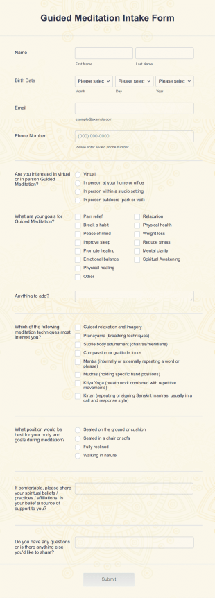 Guided Meditation Intake Form Template