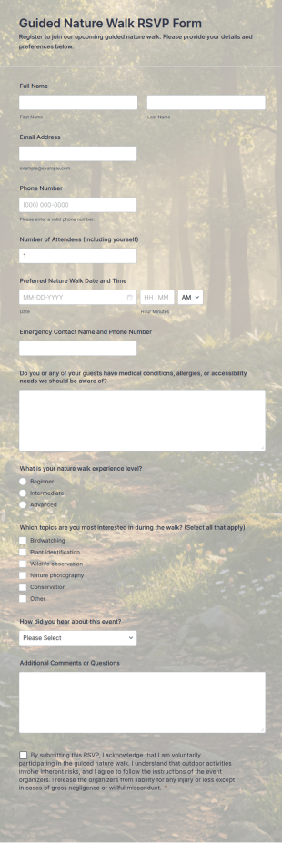 Guided Nature Walk RSVP Form Template
