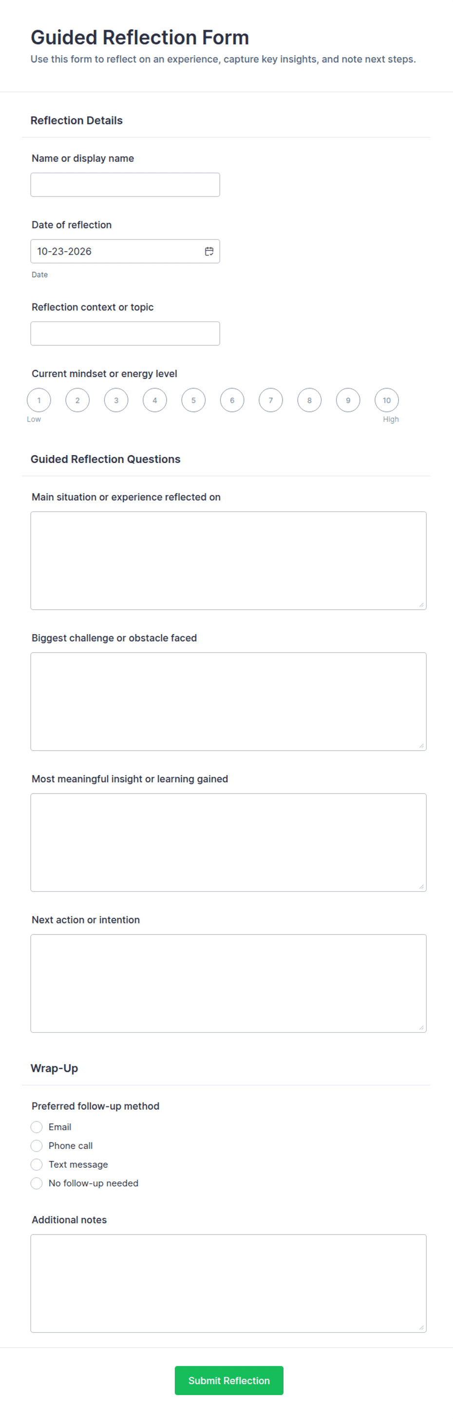 Reflect It Data Sheet Guided Reflection Form Template | Jotform