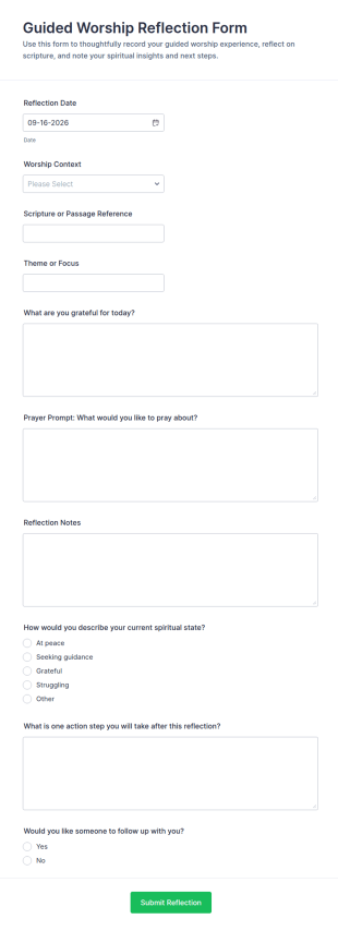 Guided Worship Reflection Form Template