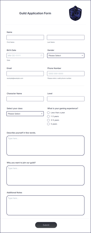 Guild Application Form Template