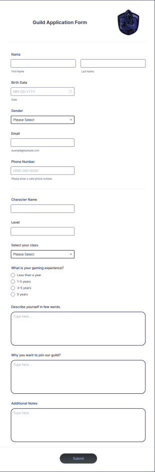Guild Application Form Template