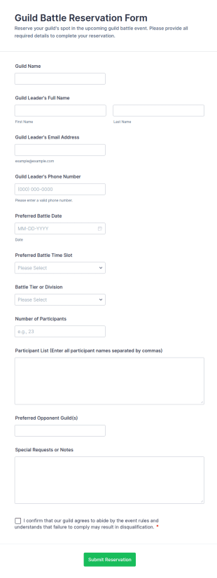 Guild Battle Reservation Form Template