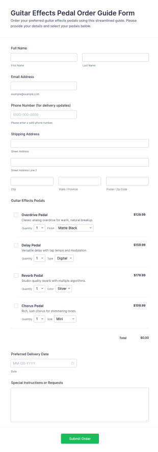 Guitar Effects Pedal Order Guide Form Template