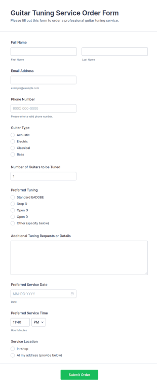 Guitar Tuning Service Order Form Template