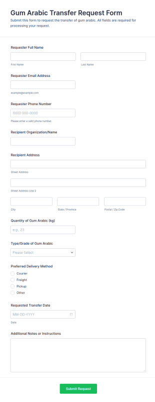 Gum Arabic Transfer Request Form Template