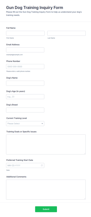 Gun Dog Training Inquiry Form Template