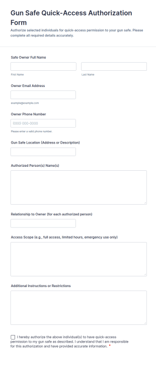 Gun Safe Quick Access Authorization Form Template