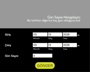 Gün Sayısı Hesaplayıcı Form Şablonu