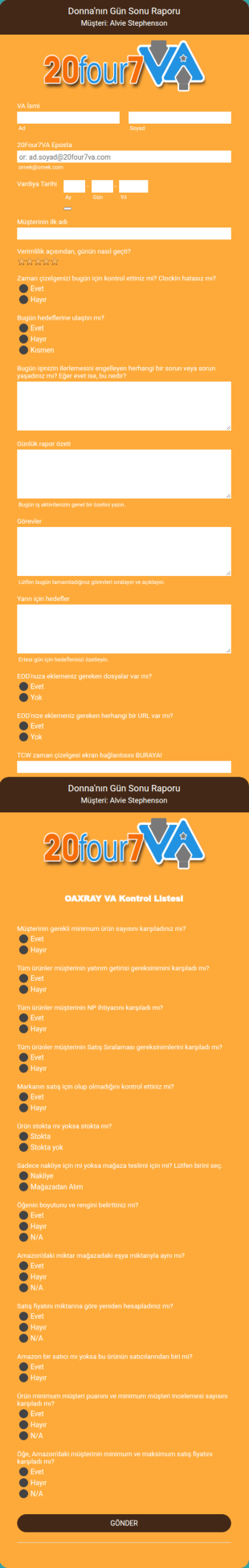 Gün Sonu Raporu Form Şablonu