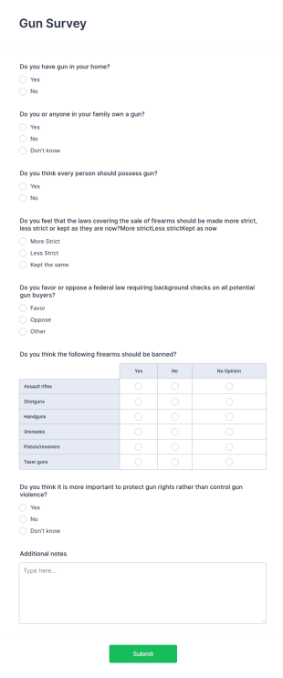 Gun Survey Form Template