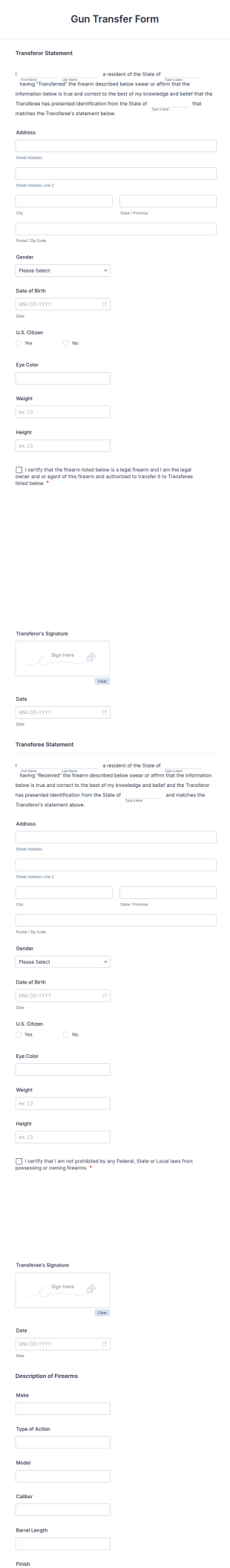 Gun Transfer Form Template