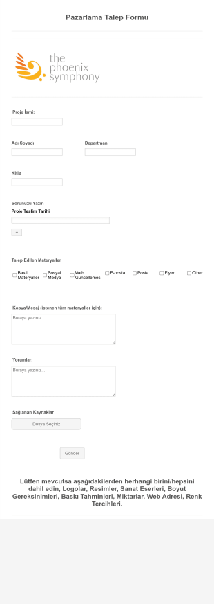 Güncel Pazarlama Talep Form Şablonu